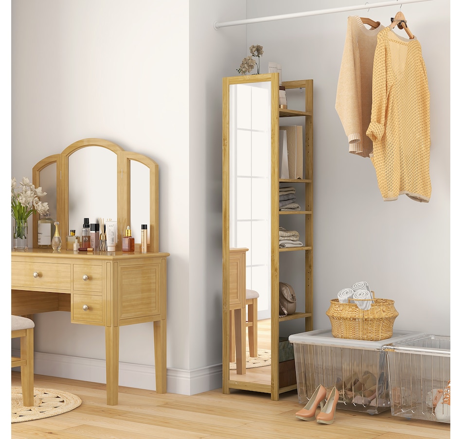 Image 994680_ALTMORE1.jpg, Product 994-680 / Price $114.99, HOMCOM 66" x 14" Full Length Mirror with Shelf Bamboo Frame Nature Wood from HOMCOM on TSC.ca's Beauty department