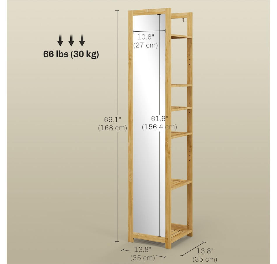 Image 994680_ALTMORE2.jpg, Product 994-680 / Price $114.99, HOMCOM 66" x 14" Full Length Mirror with Shelf Bamboo Frame Nature Wood from HOMCOM on TSC.ca's Beauty department