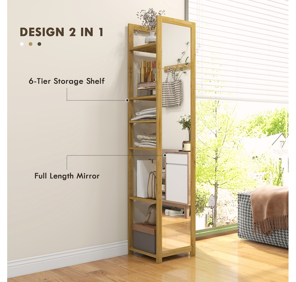 Image 994680_ALTMORE3.jpg, Product 994-680 / Price $114.99, HOMCOM 66" x 14" Full Length Mirror with Shelf Bamboo Frame Nature Wood from HOMCOM on TSC.ca's Beauty department