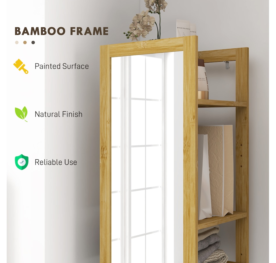 Image 994680_ALTMORE4.jpg, Product 994-680 / Price $114.99, HOMCOM 66" x 14" Full Length Mirror with Shelf Bamboo Frame Nature Wood from HOMCOM on TSC.ca's Beauty department