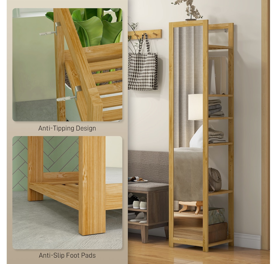 Image 994680_ALTMORE5.jpg, Product 994-680 / Price $114.99, HOMCOM 66" x 14" Full Length Mirror with Shelf Bamboo Frame Nature Wood from HOMCOM on TSC.ca's Beauty department