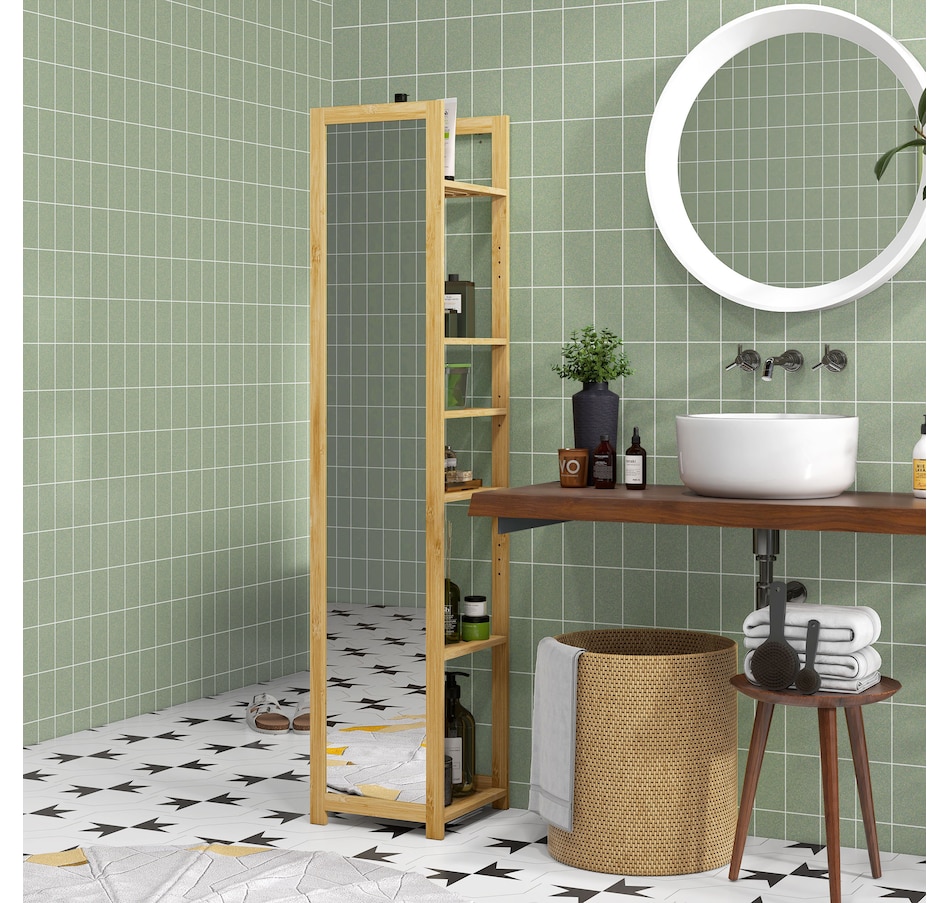 Image 994680_ALTMORE6.jpg, Product 994-680 / Price $114.99, HOMCOM 66" x 14" Full Length Mirror with Shelf Bamboo Frame Nature Wood from HOMCOM on TSC.ca's Beauty department