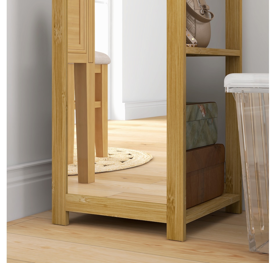 Image 994680_ALTMORE8.jpg, Product 994-680 / Price $114.99, HOMCOM 66" x 14" Full Length Mirror with Shelf Bamboo Frame Nature Wood from HOMCOM on TSC.ca's Beauty department