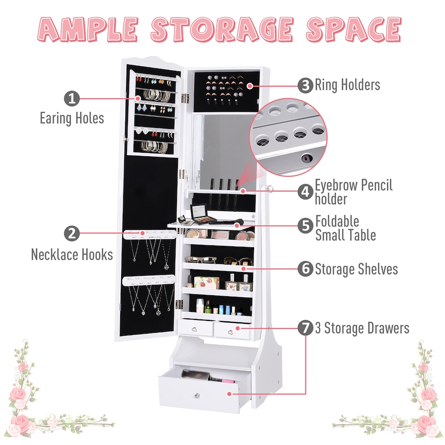 Image 994689_ALTMORE5.jpg, Product 994-689 / Price $179.99, LED Full Length Mirrored Jewelry Cabinet Adjustable Organizer from HOMCOM on TSC.ca's Beauty department