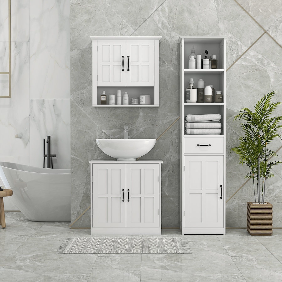 Image 994723_ALTMORE1.jpg, Product 994-723 / Price $116.99, kleankin Bathroom Storage Cabinet Linen Tower with 3 Open Shelves White from Kleankin on TSC.ca's Home & Garden department