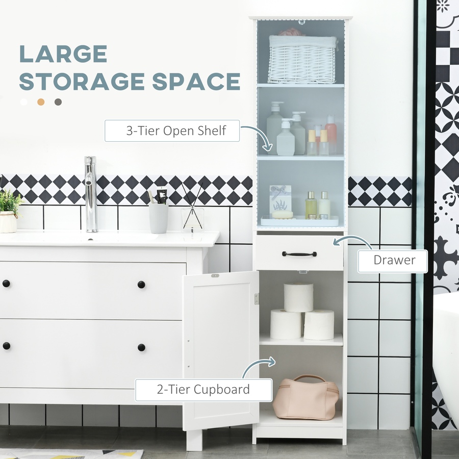 Image 994723_ALTMORE3.jpg, Product 994-723 / Price $116.99, kleankin Bathroom Storage Cabinet Linen Tower with 3 Open Shelves White from Kleankin on TSC.ca's Home & Garden department