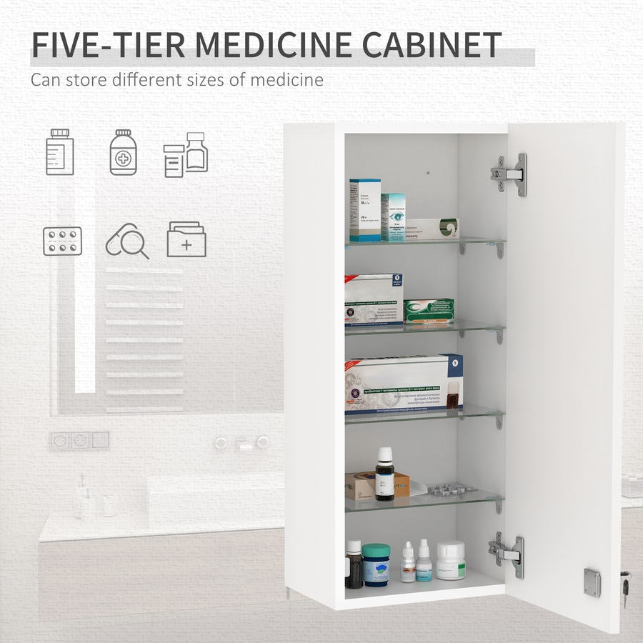 Image 994732_ALTMORE6.jpg, Product 994-732 / Price $89.99, kleankin Wall Mounted Lockable Medicine Cabinet with 5 Shelves from Kleankin on TSC.ca's Home & Garden department
