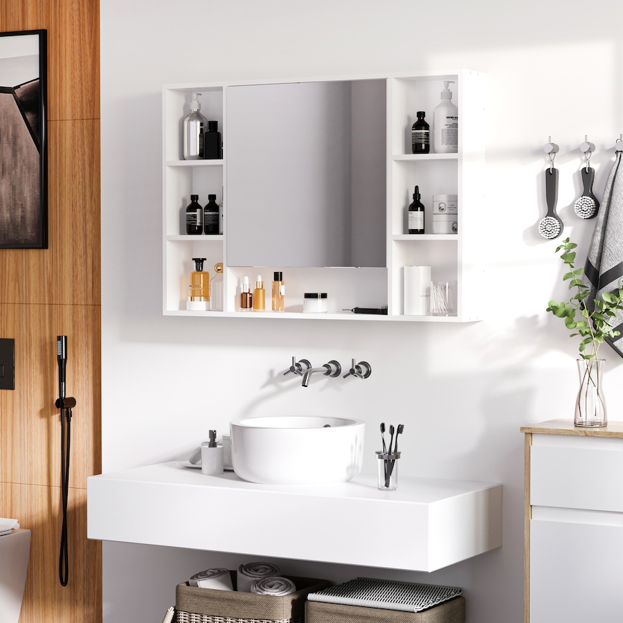 Image 994760_ALTMORE1.jpg, Product 994-760 / Price $134.99, kleankin Bathroom Cabinet Wall Mount Storage Organizer Mirror Shelves White from Kleankin on TSC.ca's Home & Garden department