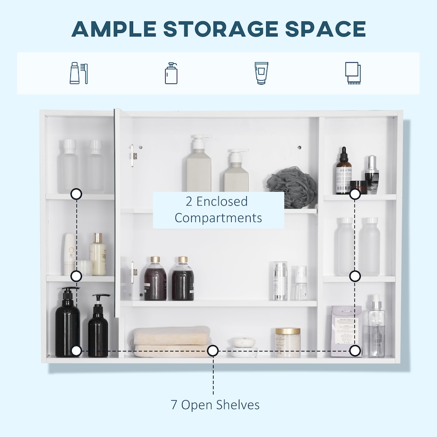 Image 994760_ALTMORE3.jpg, Product 994-760 / Price $134.99, kleankin Bathroom Cabinet Wall Mount Storage Organizer Mirror Shelves White from Kleankin on TSC.ca's Home & Garden department
