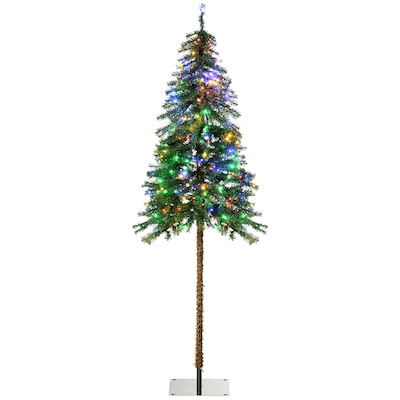 HOMCOM 6' Slim Pencil Artificial Snow Christmas Tree with LED Lights
