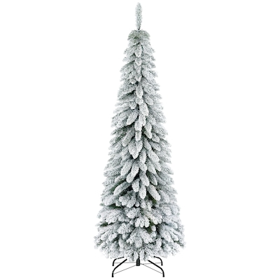 HOMCOM 6' Downswept Slim Snow Artificial Christmas Tree with Steel Base