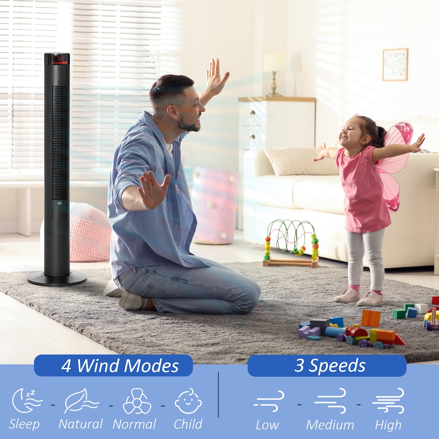 Image 994840_ALTMORE3.jpg, Product 994-840 / Price $94.99, HOMCOM Tower Fan for Bedroom w/ Oscillating, Remote Controller, Black from HOMCOM on TSC.ca's Home & Garden department