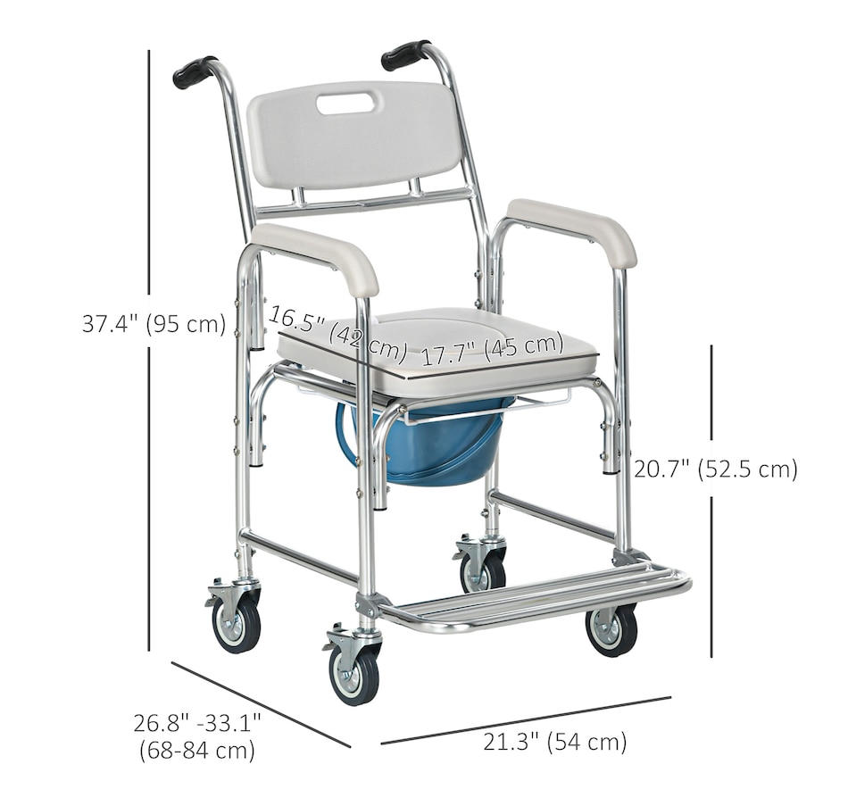 Image 994877_ALTMORE2.jpg, Product 994-877 / Price $169.99, HOMCOM Shower Commode Wheelchair, Padded Seat, 331 lbs., Grey from HOMCOM on TSC.ca's department