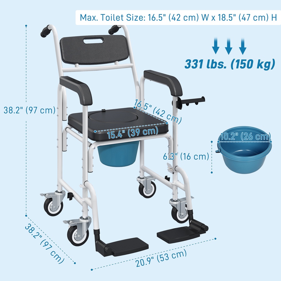Image 994879_ALTMORE2.jpg, Product 994-879 / Price $159.99, HOMCOM Shower Chair with Wheels, Bedside Commode Wheelchair for Seniors from HOMCOM on TSC.ca's department