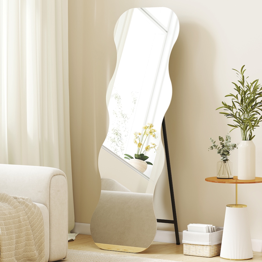 Image 994881_ALTMORE1.jpg, Product 994-881 / Price $99.99, HOMCOM 64" x 21" Full Length Mirror, Wavy Frameless Full Body Mirror, Black from HOMCOM on TSC.ca's Beauty department