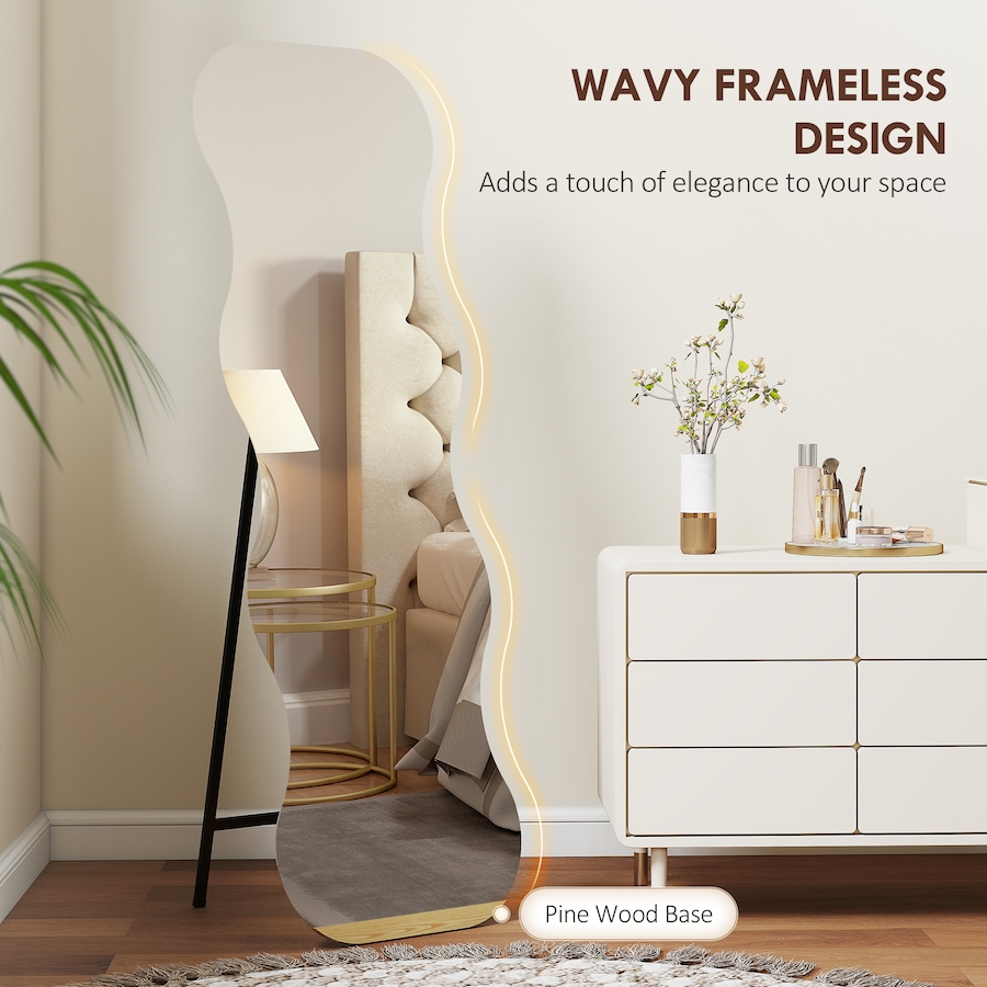 Image 994881_ALTMORE5.jpg, Product 994-881 / Price $99.99, HOMCOM 64" x 21" Full Length Mirror, Wavy Frameless Full Body Mirror, Black from HOMCOM on TSC.ca's Beauty department