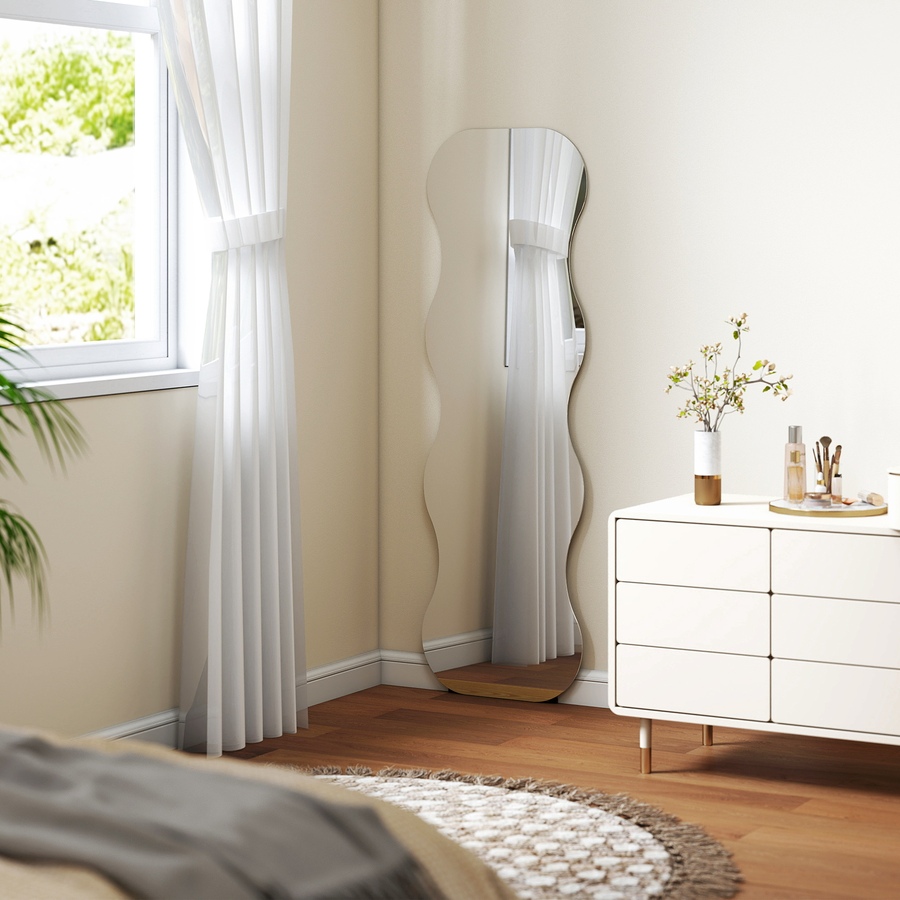 Image 994881_ALTMORE8.jpg, Product 994-881 / Price $99.99, HOMCOM 64" x 21" Full Length Mirror, Wavy Frameless Full Body Mirror, Black from HOMCOM on TSC.ca's Beauty department
