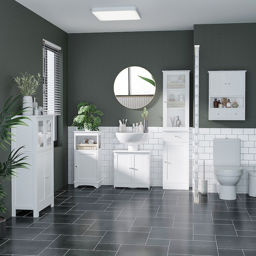 Image 994903_ALTMORE5.jpg, Product 994-903 / Price $99.99, kleankin Morden Bathroom Floor Storage Cabinet with Open Shelf, White from Kleankin on TSC.ca's Home & Garden department