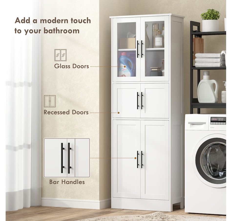 Image 994922_ALTMORE3.jpg, Product 994-922 / Price $199.99, HOMCOM 67" Tall Bathroom Storage Cabinet, 6-Door Bathroom Cabinet, White from HOMCOM on TSC.ca's Home & Garden department