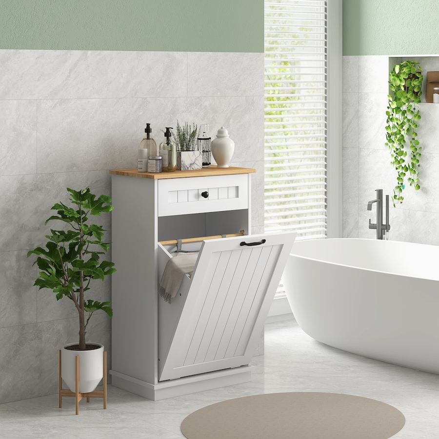 Image 994935_ALTMORE1.jpg, Product 994-935 / Price $139.99, HOMCOM Modern Laundry Cabinet with Removable Basket and Drawer, White from HOMCOM on TSC.ca's Home & Garden department