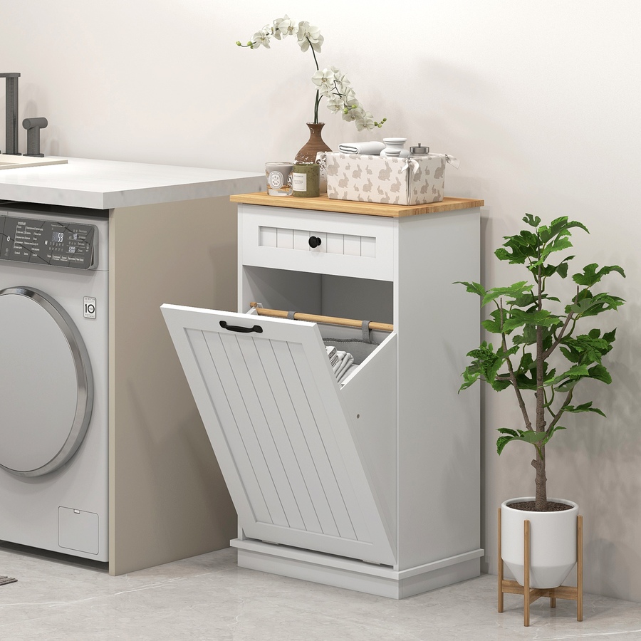 Image 994935_ALTMORE6.jpg, Product 994-935 / Price $139.99, HOMCOM Modern Laundry Cabinet with Removable Basket and Drawer, White from HOMCOM on TSC.ca's Home & Garden department