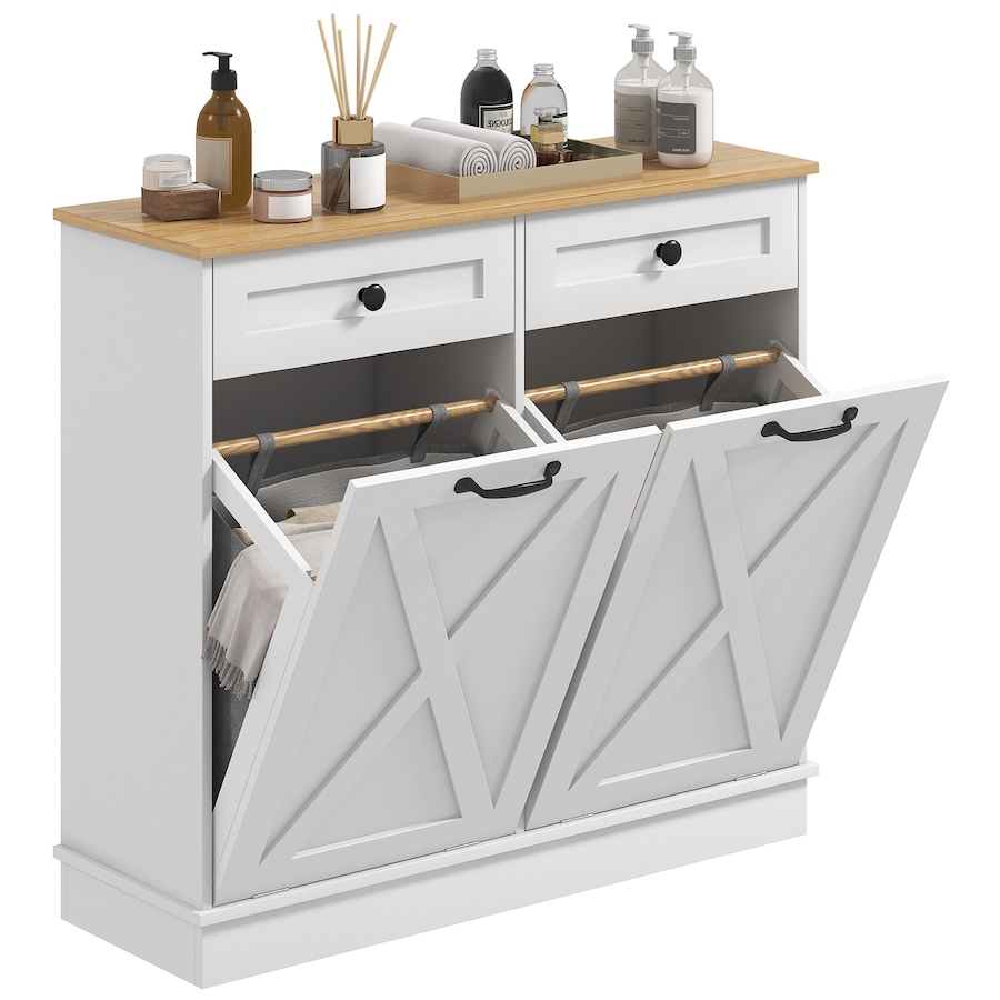 Image 994939.jpg, Product 994-939 / Price $212.17, HOMCOM Tilt Out Laundry Hamper Cabinet with 2 Baskets and 2 Drawers, Black from HOMCOM on TSC.ca's Home & Garden department