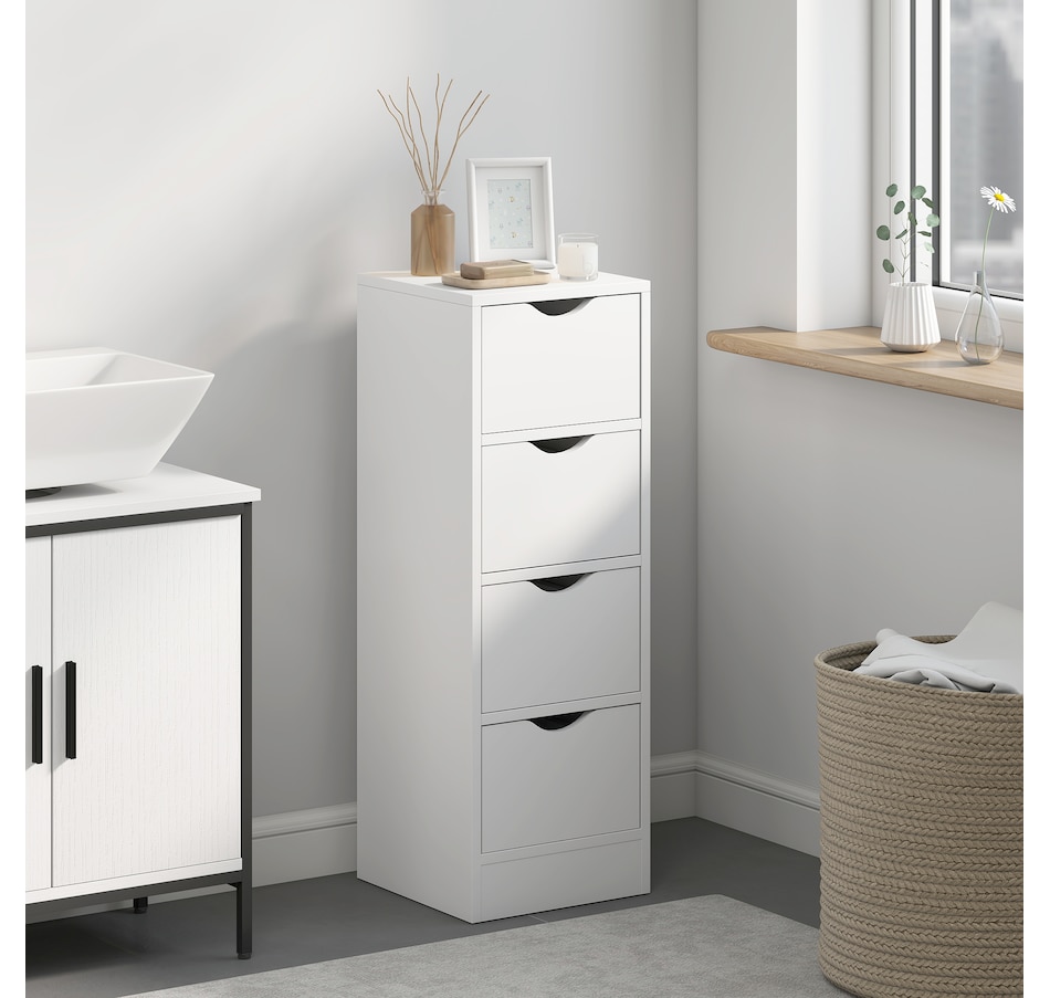 Image 994978_ALTMORE1.jpg, Product 994-978 / Price $99.99, HOMCOM 4-Drawer Bathroom Cabinet, Narrow Storage Cabinet, White from HOMCOM on TSC.ca's Home & Garden department
