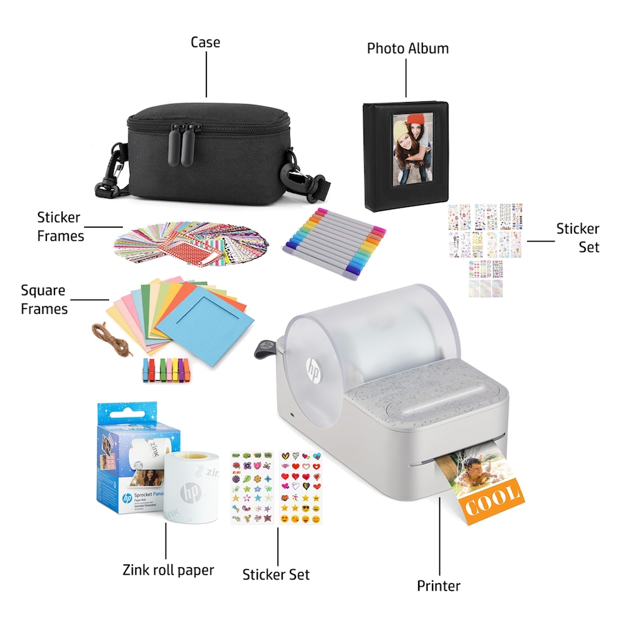 Image 995006_ALTMORE4.jpg, Product 995-006 / Price $319.99, HP Sprocket Panorama Instant Label Printer & Photo Printer Gift Bundle - Grey from HP - Hewlett Packard on TSC.ca's Toys & Hobbies department
