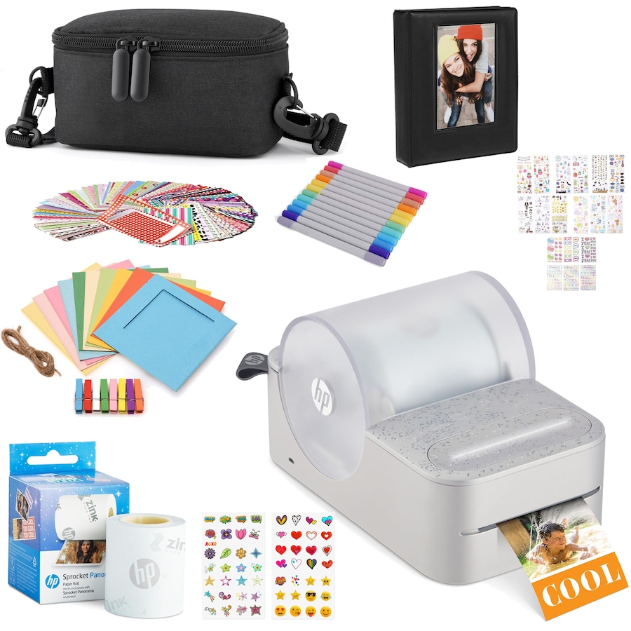 Image 995006_ST01.jpg, Product 995-006 / Price $319.99, HP Sprocket Panorama Instant Label Printer & Photo Printer Gift Bundle - Grey from HP - Hewlett Packard on TSC.ca's Toys & Hobbies department