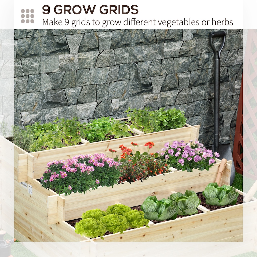 Image 996975_ALTMORE5.jpg, Product 996-975 / Price $104.99, Outsunny Raised Garden Bed with 9 Grow Grids and Non-woven Fabric, Natural from Outsunny on TSC.ca's Home & Garden department