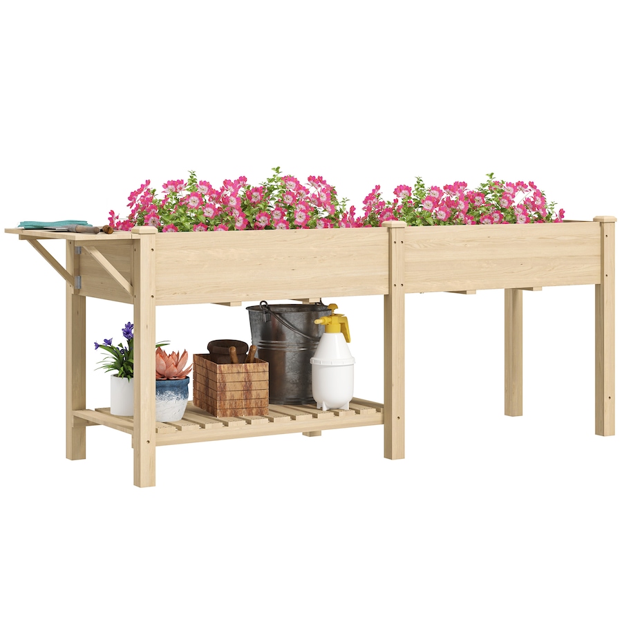 Image 996977.jpg, Product 996-977 / Price $149.99, Outsunny Raised Garden Bed, Wood Garden Box with Bottom Shelf, Natural from Outsunny on TSC.ca's Home & Garden department