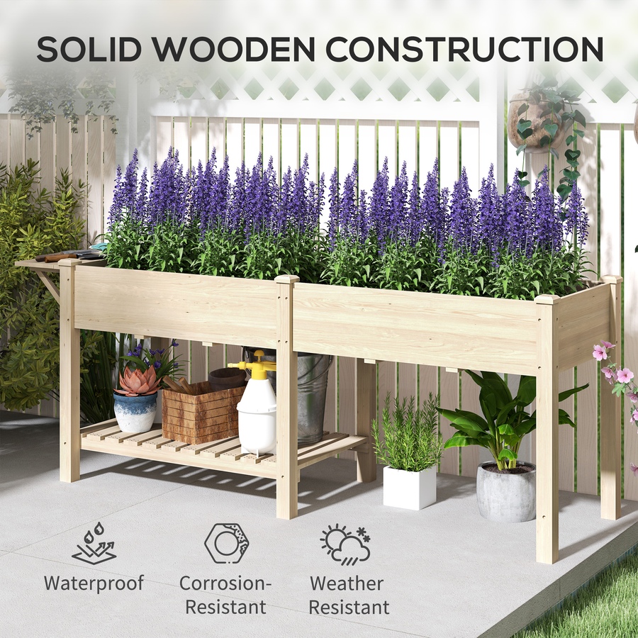 Image 996977_ALTMORE14.jpg, Product 996-977 / Price $149.99, Outsunny Raised Garden Bed, Wood Garden Box with Bottom Shelf, Natural from Outsunny on TSC.ca's Home & Garden department