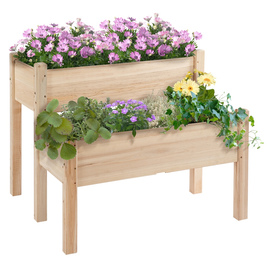 Image 996979.jpg, Product 996-979 / Price $114.99, Outsunny 34"x34"x28" 2-Tier Raised Garden Bed Wooden Planter Box for Backyard from Outsunny on TSC.ca's Home & Garden department