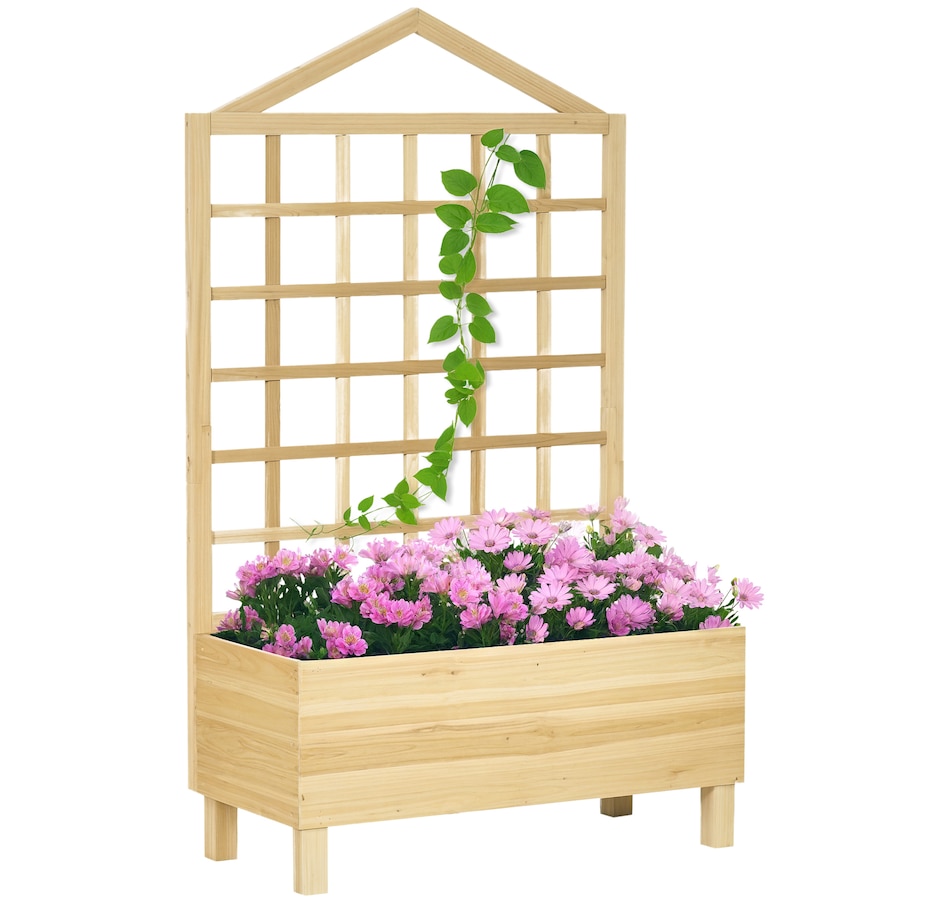 Image 997024.jpg, Product 997-024 / Price $94.99, Outsunny 59" Raised Garden Bed Wooden Planters Box with Trellis, Natural from Outsunny on TSC.ca's Home & Garden department