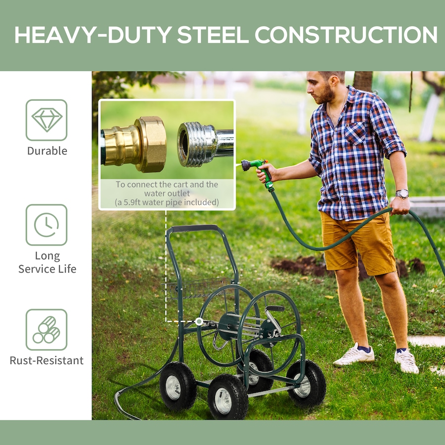 Image 997026_ALTMORE6.jpg, Product 997-026 / Price $159.99, Outsunny Garden Hose Reel Cart, Hose Organizer with Wheels, Storage Basket from Outsunny on TSC.ca's Home & Garden department