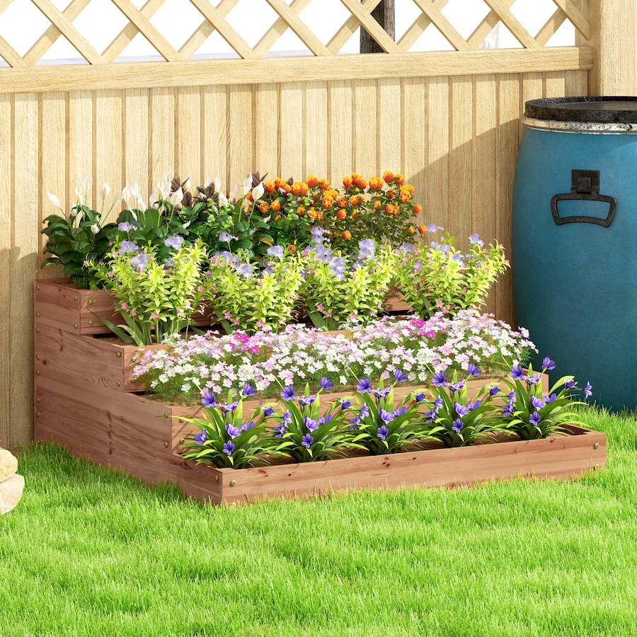Image 997029.jpg, Product 997-029 / Price $119.99, Outsunny 4-Tier Raised Bed, Wooden Planter Box with Liner, Dark Brown from Outsunny on TSC.ca's Home & Garden department