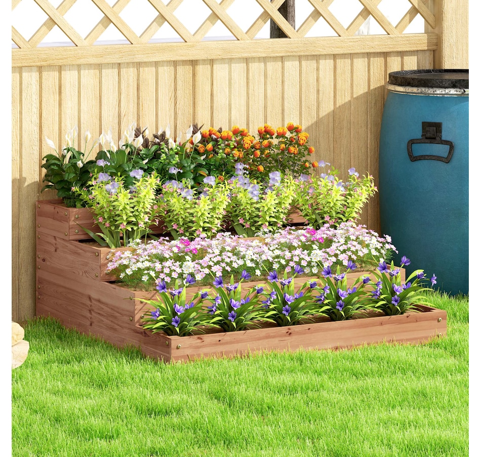 Image 997029_ALTMORE1.jpg, Product 997-029 / Price $112.99, Outsunny 4-Tier Raised Bed, Wooden Planter Box with Liner, Dark Brown from Outsunny on TSC.ca's Home & Garden department