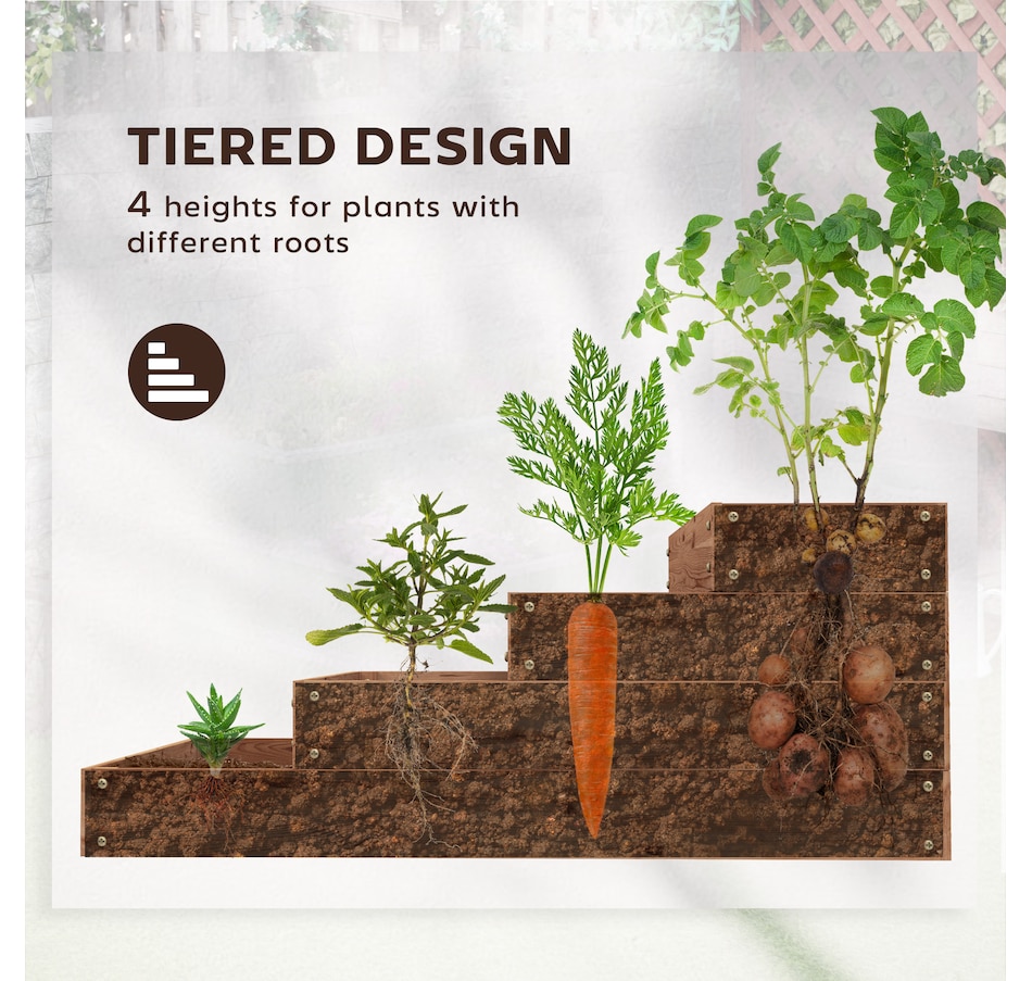 Image 997029_ALTMORE3.jpg, Product 997-029 / Price $112.99, Outsunny 4-Tier Raised Bed, Wooden Planter Box with Liner, Dark Brown from Outsunny on TSC.ca's Home & Garden department