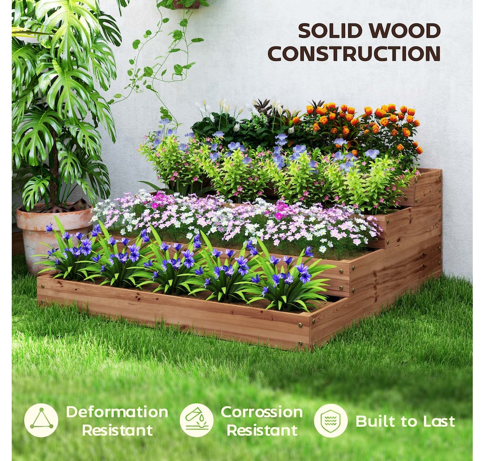 Image 997029_ALTMORE5.jpg, Product 997-029 / Price $112.99, Outsunny 4-Tier Raised Bed, Wooden Planter Box with Liner, Dark Brown from Outsunny on TSC.ca's Home & Garden department