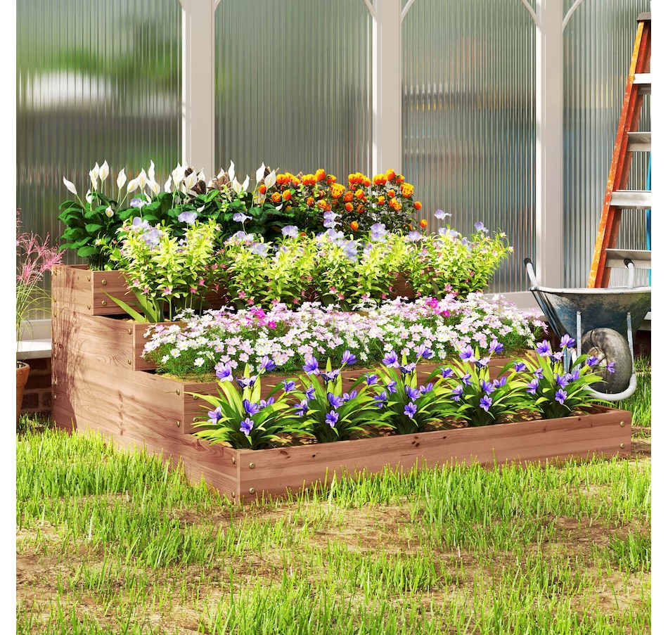 Image 997029_ALTMORE6.jpg, Product 997-029 / Price $112.99, Outsunny 4-Tier Raised Bed, Wooden Planter Box with Liner, Dark Brown from Outsunny on TSC.ca's Home & Garden department