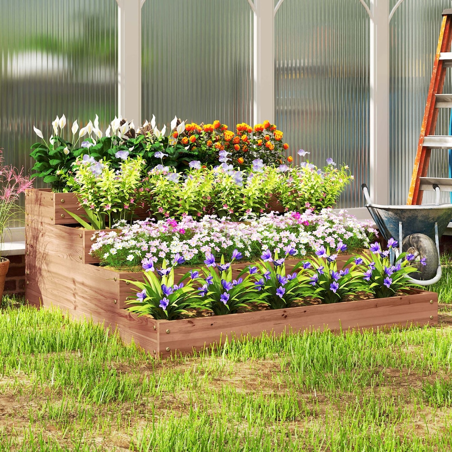 Image 997029_ALTMORE6.jpg, Product 997-029 / Price $119.99, Outsunny 4-Tier Raised Bed, Wooden Planter Box with Liner, Dark Brown from Outsunny on TSC.ca's Home & Garden department