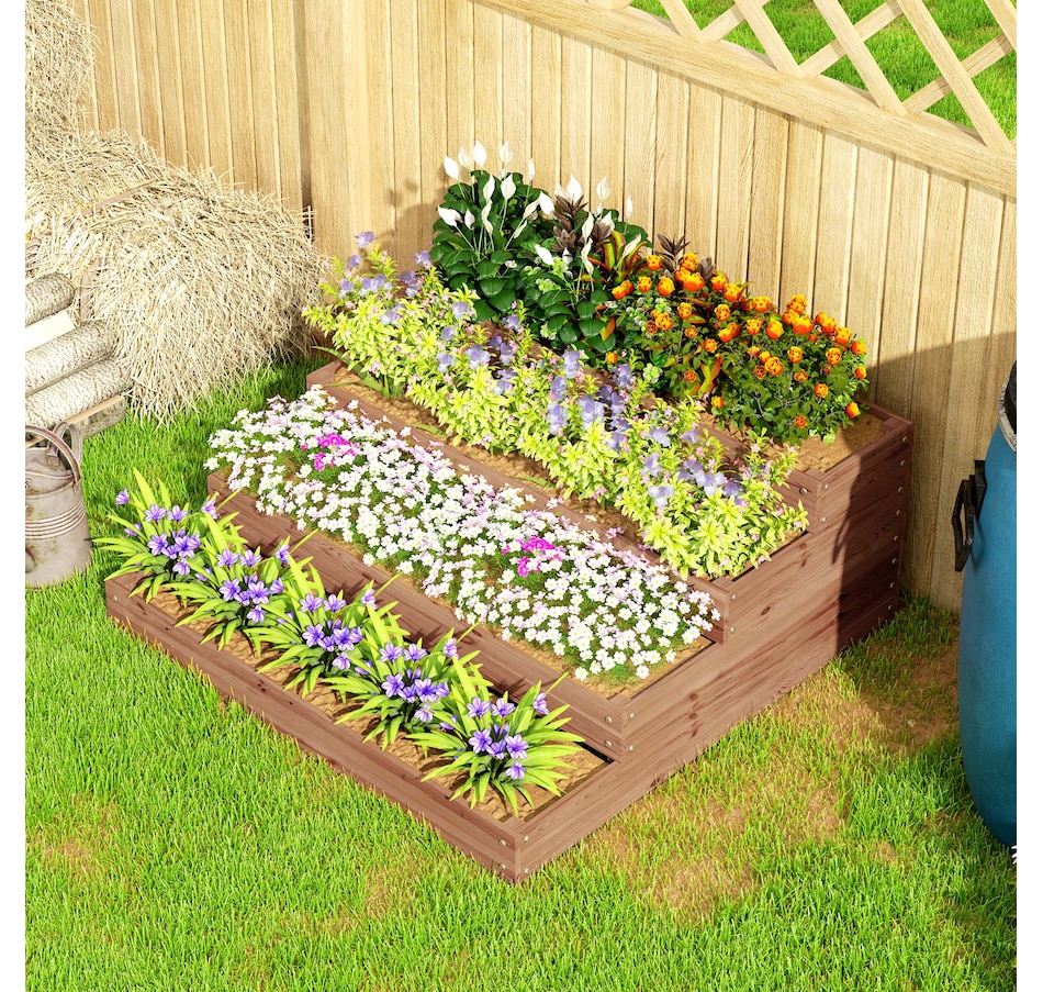 Image 997029_ALTMORE7.jpg, Product 997-029 / Price $112.99, Outsunny 4-Tier Raised Bed, Wooden Planter Box with Liner, Dark Brown from Outsunny on TSC.ca's Home & Garden department