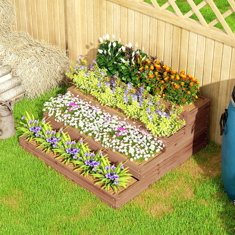 Image 997029_ALTMORE7.jpg, Product 997-029 / Price $119.99, Outsunny 4-Tier Raised Bed, Wooden Planter Box with Liner, Dark Brown from Outsunny on TSC.ca's Home & Garden department