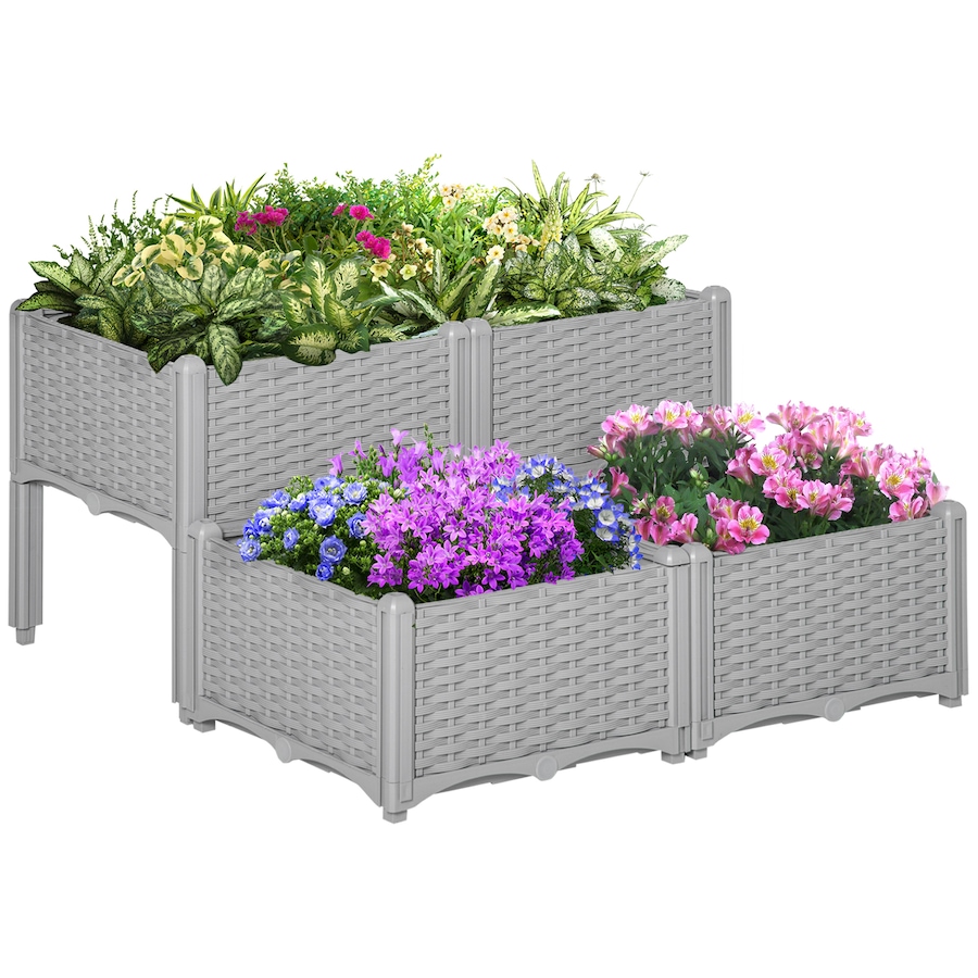 Image 997030.jpg, Product 997-030 / Price $89.99, Outsunny 4-piece Elevated Flower Bed Vegetable Herb Planter Plastic Grey from Outsunny on TSC.ca's Home & Garden department