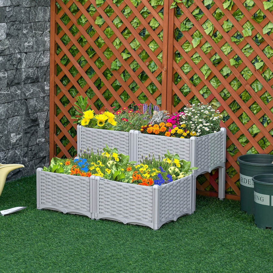 Image 997030_ALTMORE1.jpg, Product 997-030 / Price $89.99, Outsunny 4-piece Elevated Flower Bed Vegetable Herb Planter Plastic Grey from Outsunny on TSC.ca's Home & Garden department