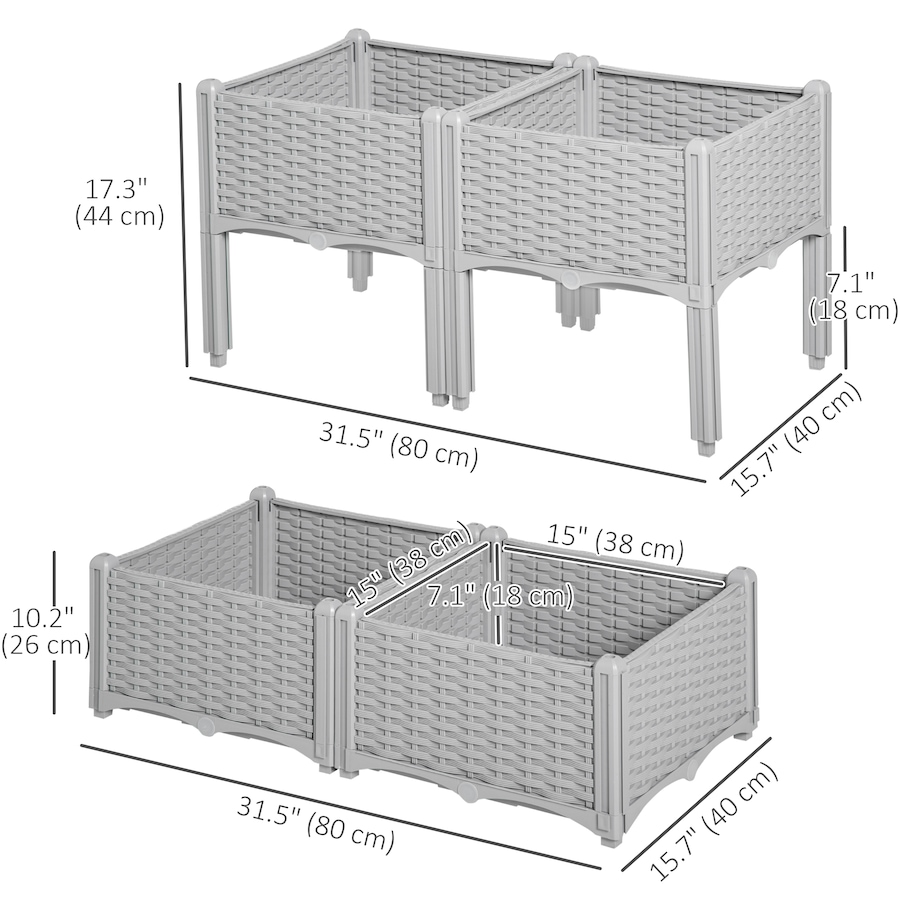 Image 997030_ALTMORE2.jpg, Product 997-030 / Price $89.99, Outsunny 4-piece Elevated Flower Bed Vegetable Herb Planter Plastic Grey from Outsunny on TSC.ca's Home & Garden department