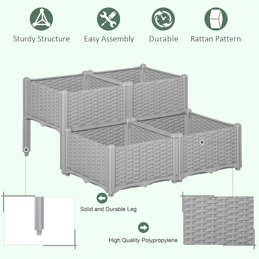 Image 997030_ALTMORE3.jpg, Product 997-030 / Price $89.99, Outsunny 4-piece Elevated Flower Bed Vegetable Herb Planter Plastic Grey from Outsunny on TSC.ca's Home & Garden department