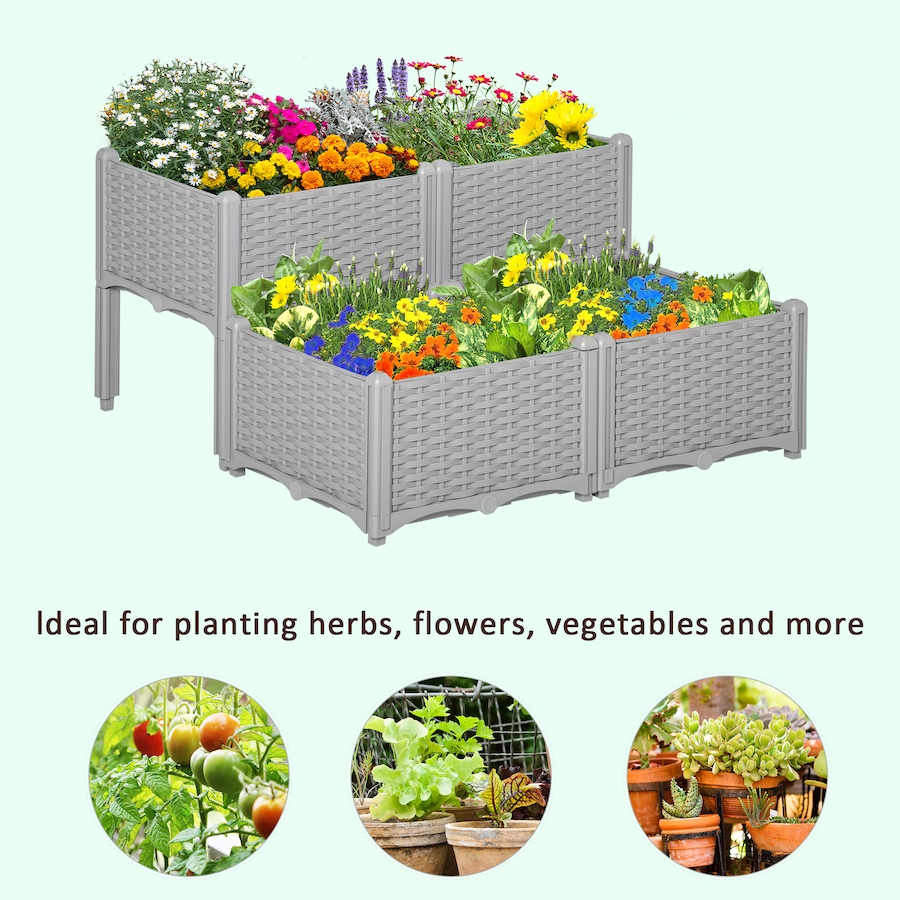 Image 997030_ALTMORE6.jpg, Product 997-030 / Price $89.99, Outsunny 4-piece Elevated Flower Bed Vegetable Herb Planter Plastic Grey from Outsunny on TSC.ca's Home & Garden department
