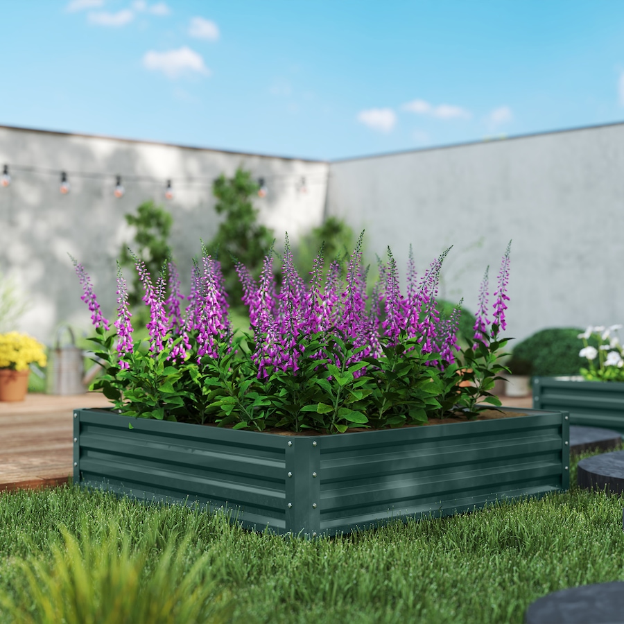 Image 997065_ALTMORE15.jpg, Product 997-065 / Price $54.99, 4' x 4' x 1' Raised Garden Bed Galvanized Steel Planter Box Light Grey from Outsunny on TSC.ca's Home & Garden department