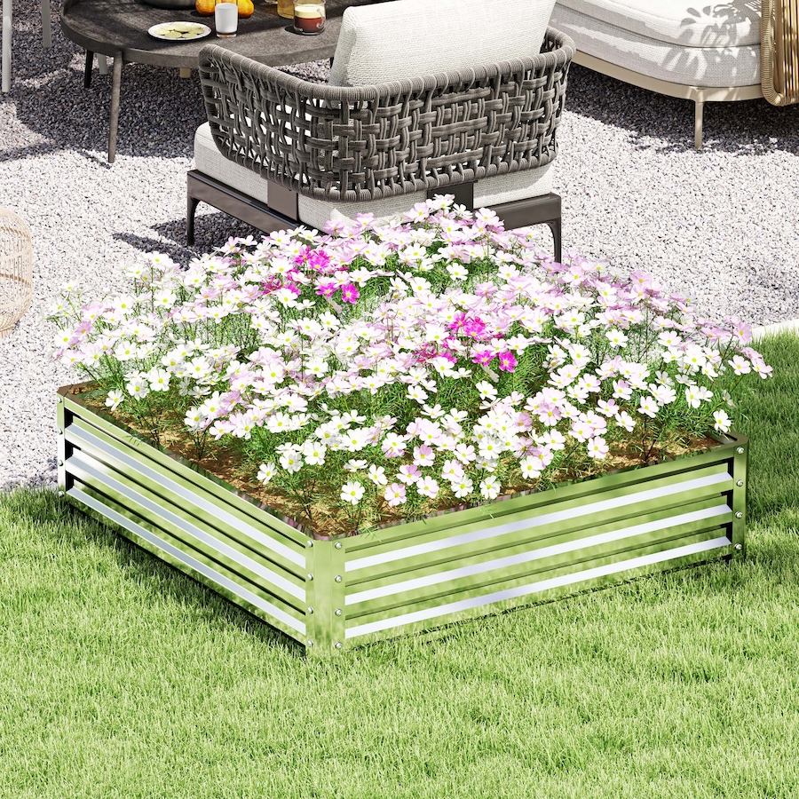 Image 997065_ALTMORE25.jpg, Product 997-065 / Price $54.99, 4' x 4' x 1' Raised Garden Bed Galvanized Steel Planter Box Light Grey from Outsunny on TSC.ca's Home & Garden department